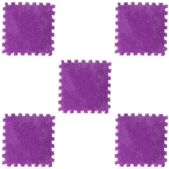 Iuhan Puzzle Carpet Tiles 5PCS, 11.81 Inch Square Polyester Velvet Interlocking Floor Mat, Non-Slip Soundproof Cushioned Foam Rug forKidsRoom Playroom Nursery Decor