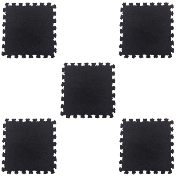 Iuhan Puzzle Carpet Tiles 5PCS, 11.81 Inch Square Polyester Velvet Interlocking Floor Mat, Non-Slip Soundproof Cushioned Foam Rug forKidsRoom Playroom Nursery Decor