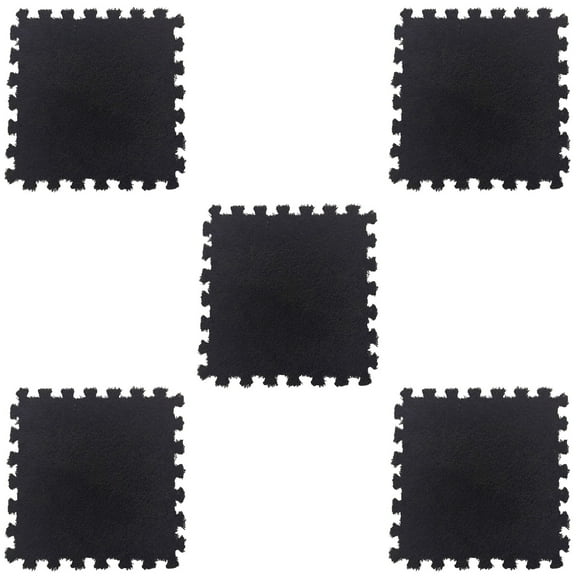Iuhan Puzzle Carpet Tiles 5PCS, 11.81 Inch Square Polyester Velvet Interlocking Floor Mat, Non-Slip Soundproof Cushioned Foam Rug forKidsRoom Playroom Nursery Decor