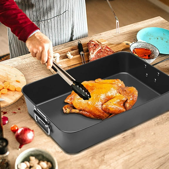 Iuhan Rectangular Baking Tray, Nonstick Roasting Pan for Chicken and Vegetables, Multi-Purpose High Sided Carbon Steel Oven Pan, Heavy Duty Bakeware for Cooking Roasting Baking
