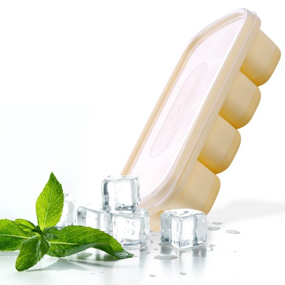 Iuhan Silicone Ice Maker Trays, Spill-Resistant Lid Stackable Easy-Release Ice Molds for Cocktail Whiskey Chocolate, 8-Cube Ice Tray for Yogurt Jello Dessert Freezer Kitchen Bar