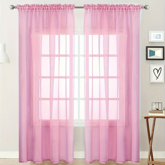 Iuhan Solid Color Curtains, Gauze Sheer Window Drapes Semi Shade Polyester Curtains for Living Room Bedroom Decor, Through The Rod Models Decorative Curtains