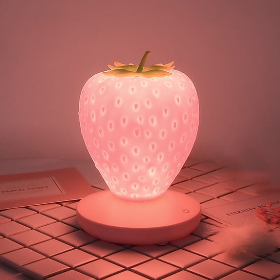 Iuhan Strawberry LED Night Light, Cute Cartoon Touch Atmosphere Lamp, USB Rechargeable Eye Protection Table Lamp forKidsBedroom Nursery Decor