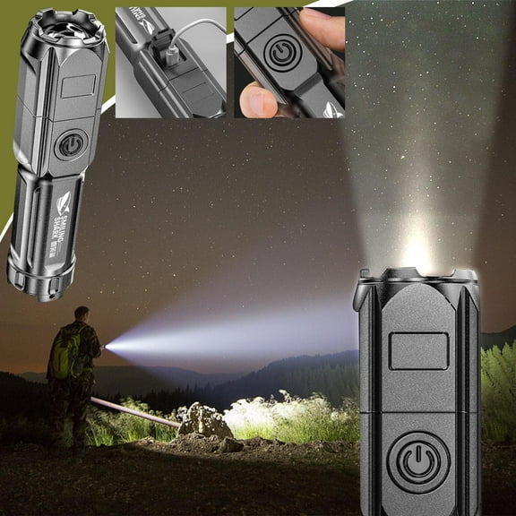Iuhan Strong Focusing Flashlight, Smiling ABS Portable LED Flashlight with Adjustable Beam, 100-200m Range Outdoor Flashlight for Camping Hiking Emergency Home Use