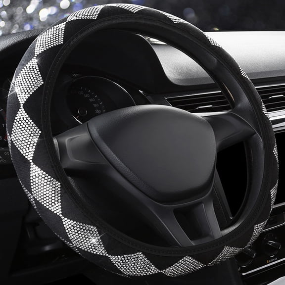 Iuhan Summer Steering Wheel Cover, Rhinestone Crystal Diamond Car Wheel Protector for Women, Sparkling Glitter Steering Wheel Cover Universal Fit 14-15 Inches, Non-Slip Breathable Steering Cover for