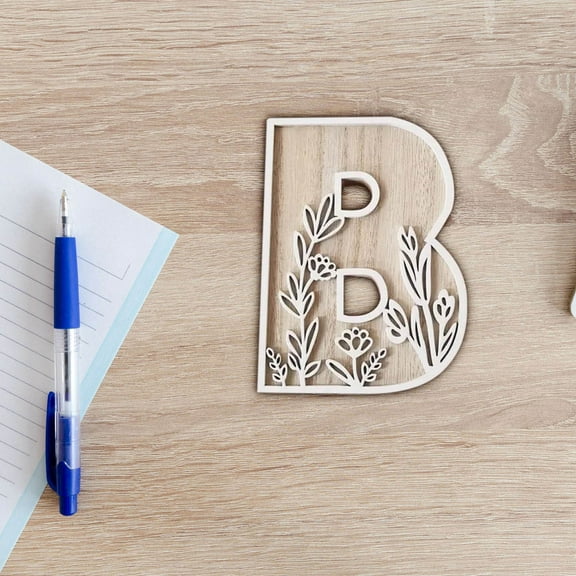 Iuhan Wood Flower Decoration, Hand Carved Letter Crafts, Natural Wood Wall Hanging Pendant for Home Kitchen Wedding Living Room Decor