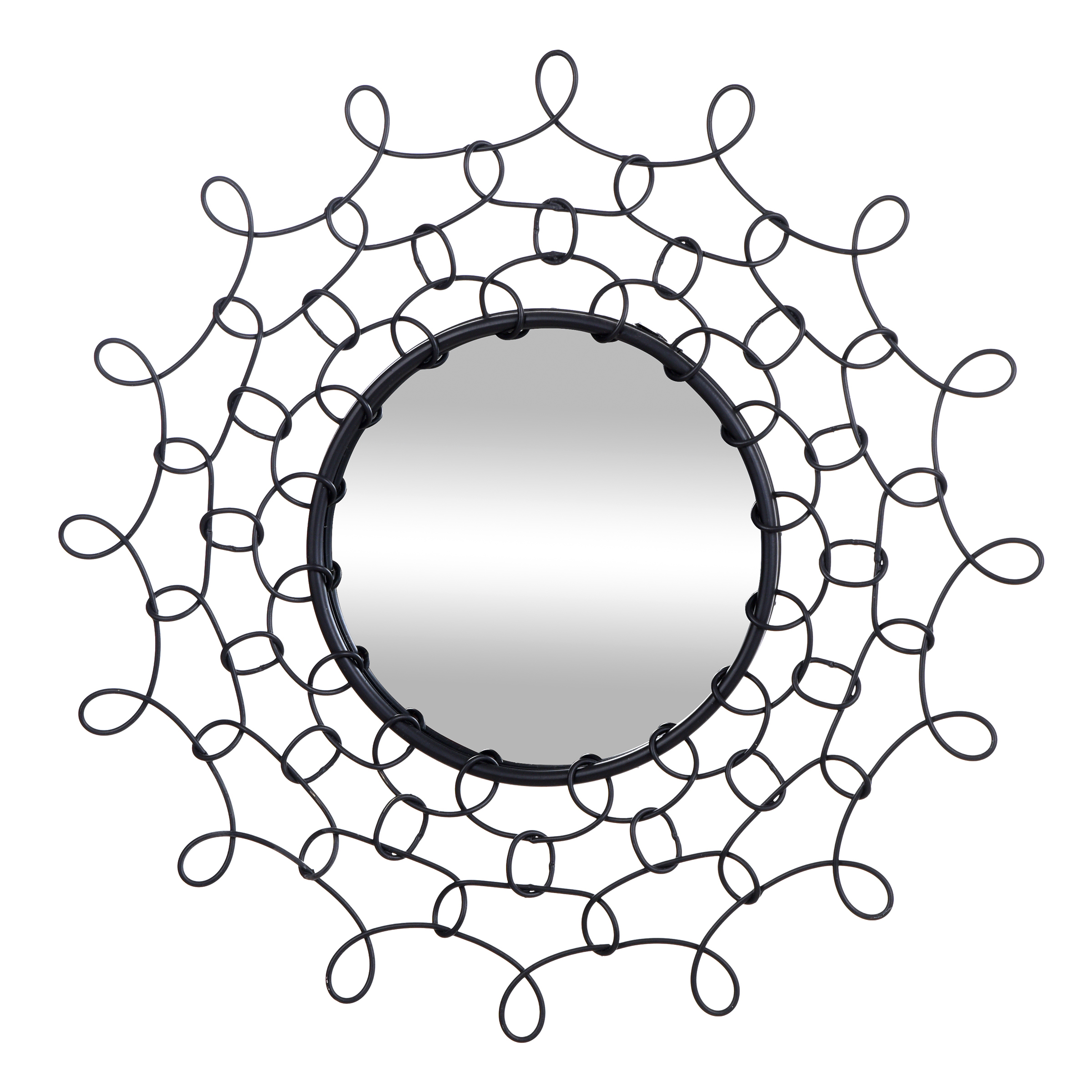 Iuka Farmhouse Round Wall Mirror with Metal Open Looped Frame Black