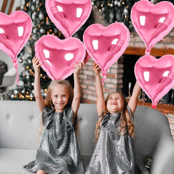 Iumwxz 10 Pcs Heart Shape Foil Balloons for Valentine's Day Birthday Wedding Engagement Girl Shower Party Decorations with Ribbon and Straw Self Sealing Reusable Aluminum Material