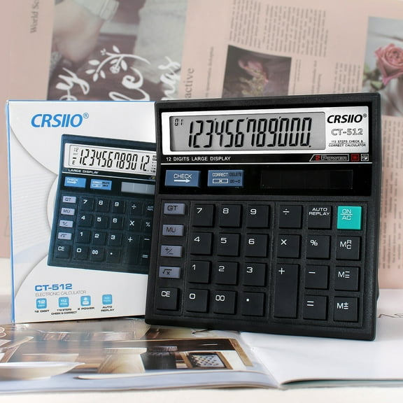 Iumwxz 12 Digit Desktop Calculator with Large Clear Display, Non Printing Function for Office and Indoor Use, Black ABS Plastic Construction, Compact Slim Design for Portability