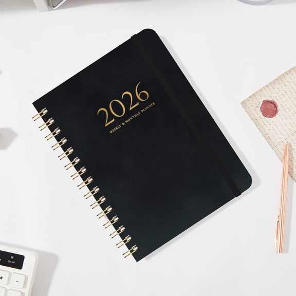 Iumwxz 2025 2026 A5 Schedule Planner with Faux Leather Cover 140 Pages Loop Bound Notebook for Work Indoor Home Journaling Planning Note Taking