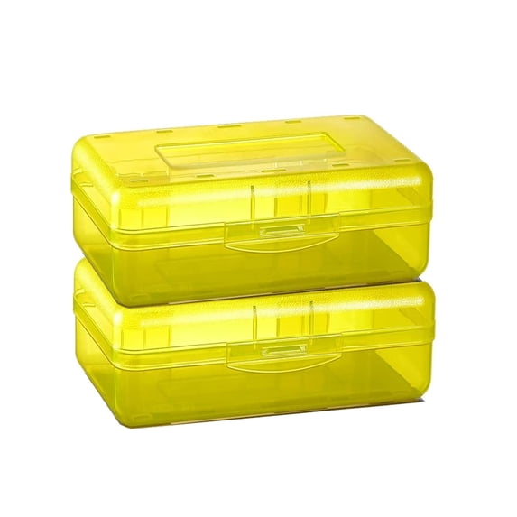 Iumwxz 2pc Plastic Pencil Case Large Capacity Transperant Pencil Boxes with Snap-Tight Lid Stackable Design and Stylish Office Supplies Storage Organizer Box 8.1*4.8*2.3in
