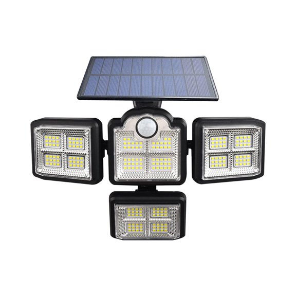Iumwxz 4 Head Solar Motion Sensor Lights Outdoor, 270° Wide Angle Security LED Flood Light with Remote Control, IP65 Waterproof, 3 Modes for Garden Fence Driveway