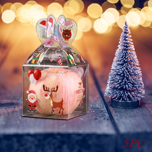 Iumwxz 5pcs Clear Candy Apple Boxes with Cute Pattern,Christmas Eve Safe Fruit Box Christmas Gift Box Candy Box Christmas Gift for Xmas Decorations Candy Apple Kit 3.34x3.34in