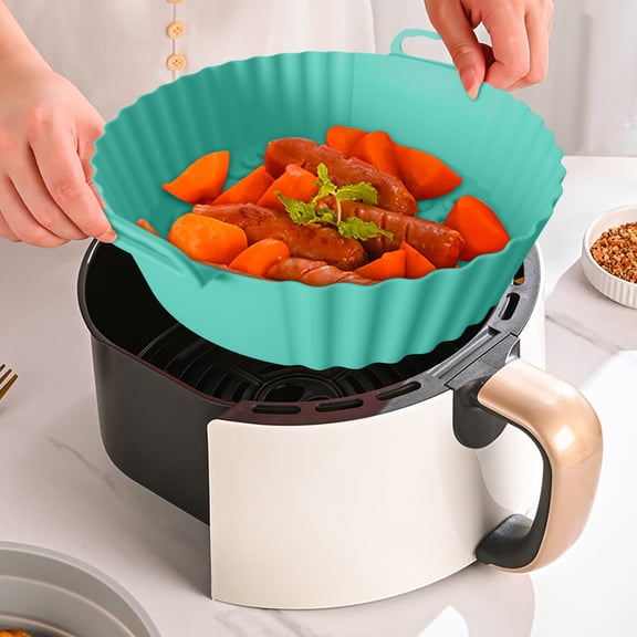 Iumwxz 7.5 Inch Silicone Fryer Basket Liner Pad Reusable Non Stick Oven Safe Baking Pan for Air Fryers with Raised Lines for Even Heat Distribution Frying Steaming