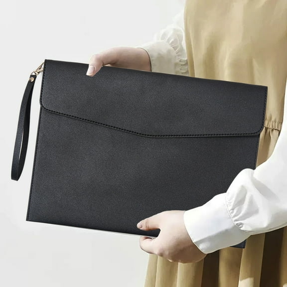 Iumwxz A4 Leather File Folder Waterproof Document Case Bag Pouch With Removable Hand Strap For Documents Vouchers Pens Cards Coupons Passports And Tablet Storage