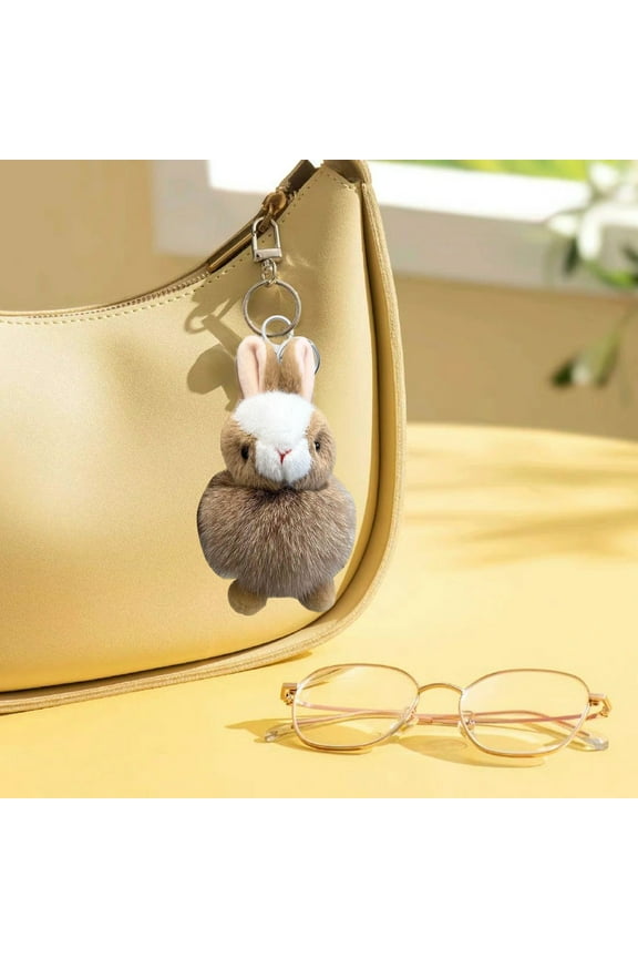 Adorable Furry Bunny Plush Keychain Pendant Soft Lightweight Backpack Charm Car Key Decoration Ideal Gift for Christmas Thanksgiving and Everyday Use