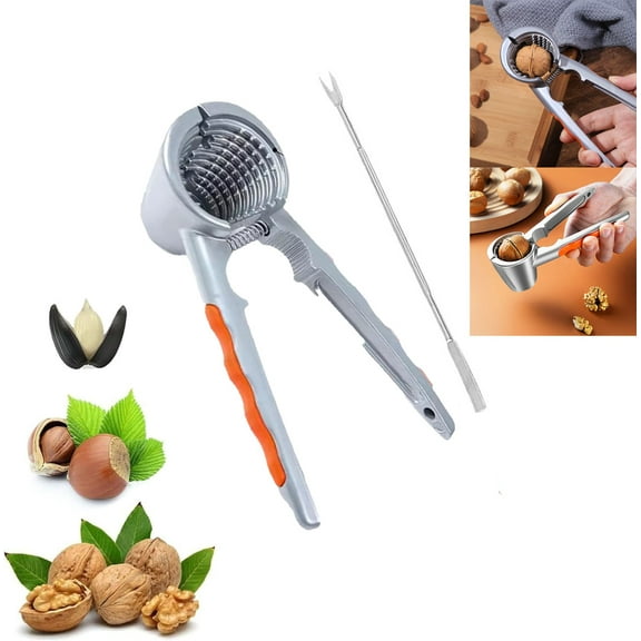 Iumwxz Aluminum Alloy Nut Cracker Tool with Walnut Pick Ergonomic Non Slip Handle and Funnel Design for Cracking Pecans Walnuts Hazelnuts Almonds and Brazil Nuts