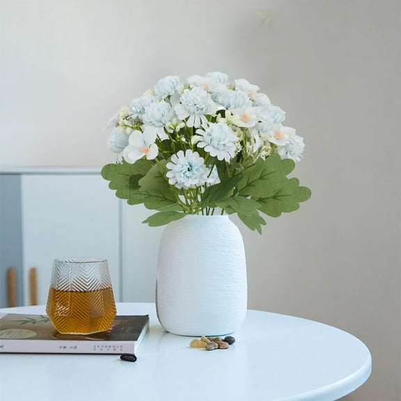 Iumwxz Artificial Flower Hydrangea Chrysanthemum Bouquet Faux Silk Plant Arrangement for Home Decor Wedding Reception Hotel Table Centerpiece Living Room Decoration No Vase Included