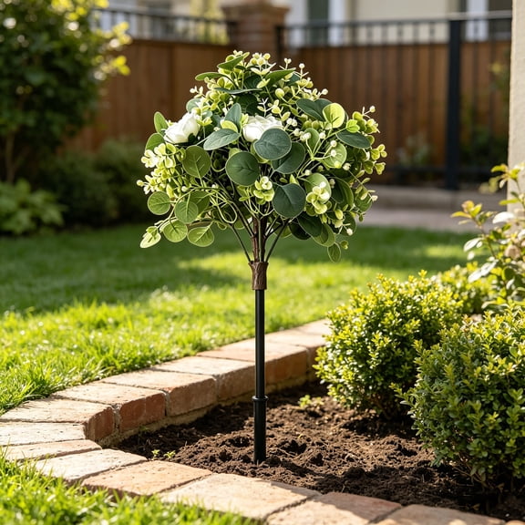Iumwxz Artificial Leaf Rose Ground Insert for Spring Summer Garden Flower Bed Courtyard Balcony Porch Outdoor Decoration, Faux Plant with Stake, No Watering Needed