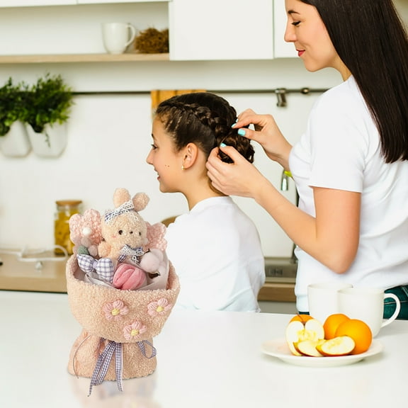 Iumwxz Artificial Rose Bear Bouquet with White Roses and Teddy Bear Valentine's Day Gift for Her Mother's Day Gift Anniversary or Birthday Present Home or Office Decoration