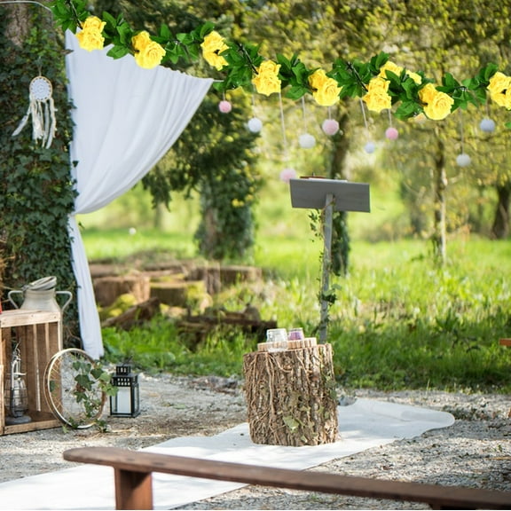 Iumwxz Artificial Silk Flower Garland with Roses 94.48 Inches Long for Wedding Home Party Table Runner Decor Includes 6 Realistic Yellow Roses and Dense Green Leaves