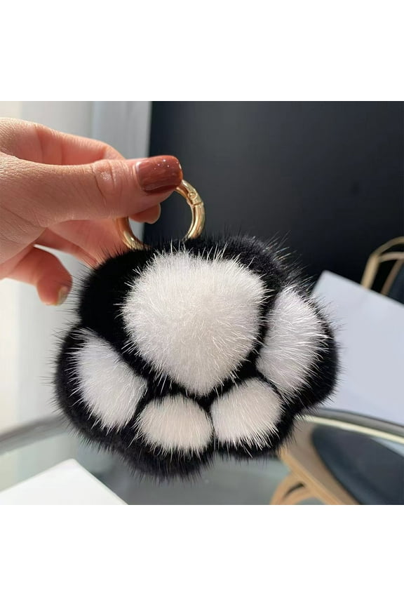Black Paw Print Keychain with Realistic Simulation Design Durable Polyester Material Compact 8x9cm Size for Backpack Car Keys Holiday Gifts