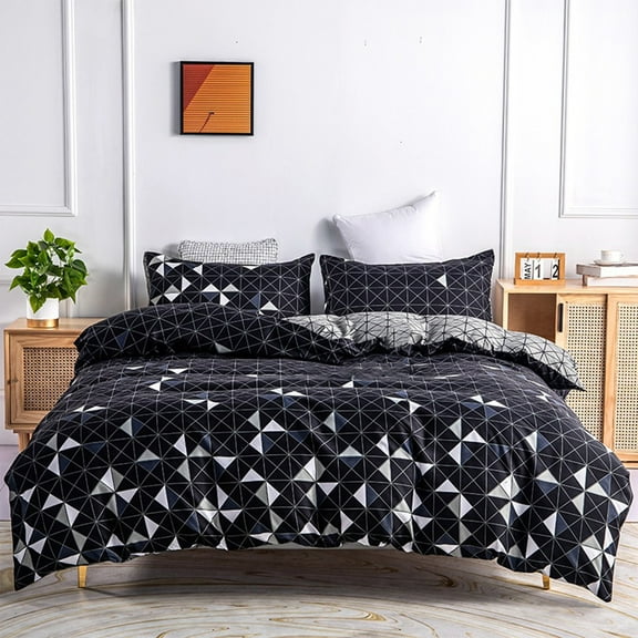Iumwxz Black Single Duvet Cover Set with Pillowcases 3 Piece Washed Microfiber Bedding Comforter Cover with Corner Ties Button Closure for All Season Use