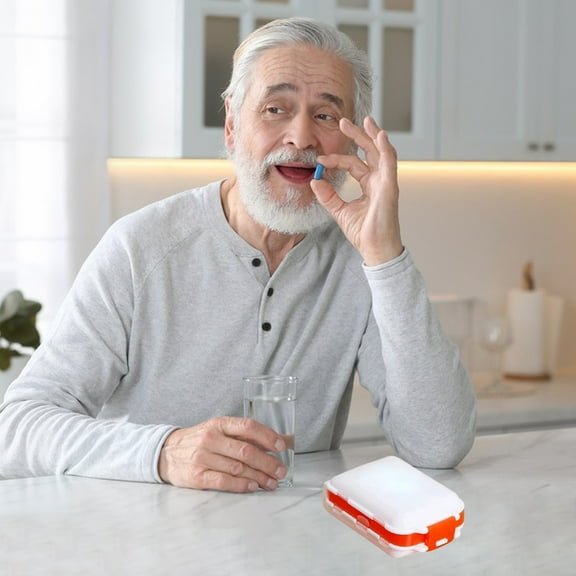 Iumwxz Blue Plastic Portable Pill Organizer Box with Adjustable Divider for Tablets and Capsules Compact Medication Dispenser Case for Travel Office and Home Use