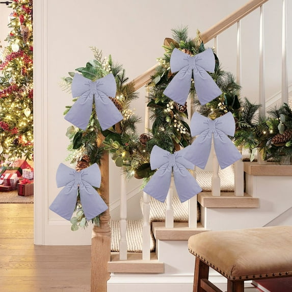 Iumwxz Blue Velvet Christmas Bows for Tree Decorations and Gift Wrapping 5.51x4.92 Inch Polyester Bow Pendants with s for Holiday Garlands Doors Walls and Fireplace Decor