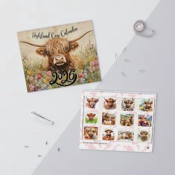 Iumwxz Calendar 2026 Scottish Cow Wall Calendar 12 Month Farm Animal Themed Artwork for Home or Office Decor Perfect as a Christmas Gift for Nature Lovers and Cow Enthusiasts