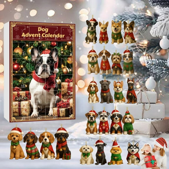 Iumwxz Calendar Christmas Advent Calendar for Dog Lovers with 24 Mini Puppy Figures in Festive Outfits - Corgi Beagle Poodle Holiday Countdown Decor Family Activity Tree Ornament Gift