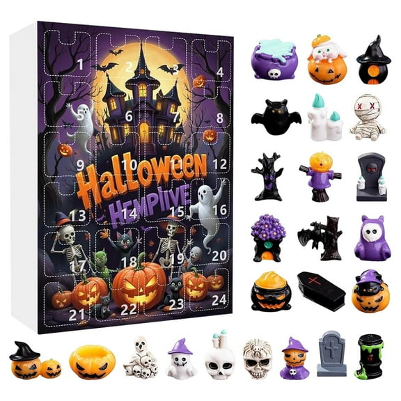 Iumwxz Calendar Halloween Advent Calendar with Spooky Figurines Daily Surprise Countdown Decoration for Halloween Parties Home Decor and Festive Holiday Gift