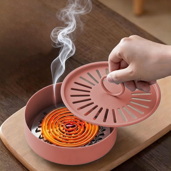 Iumwxz Carbon Steel Mosquito Coil Box with Safety Cover Fireproof Mosquito Repellent Rack Thickened Iron Material Round Design Hollowed Lid for Indoor Outdoor Use Living Room Bedroom Balcony