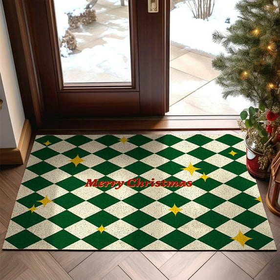 Iumwxz Checkered Rug Door Mat Outdoor Outdoor Washable Front Door Rug Layered Doormats for Front Porch Entryway Christmas Foyer Floor Mats Christmas Decorations