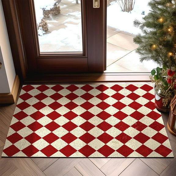 Iumwxz Checkered Rug Door Mat Outdoor Outdoor Washable Front Door Rug Layered Doormats For Front Porch Entryway Christmas Foyer Floor Mats Christmas home decor christmas clearance outdoors indoor