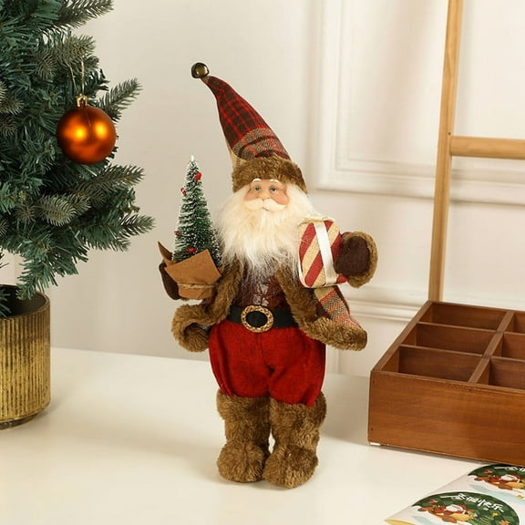 Iumwxz Christmas Decor Santa Claus Figure Reddish Brown 3D Holiday Decoration for Home Shelf Tabletop Festive Party Decor with European Style Gift Idea