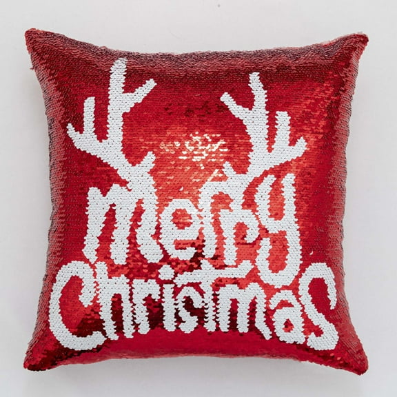 Iumwxz Christmas Pillowcases Set of 6 Reversible Sequin Decorative Throw Pillow Covers with Snowflake Deer Sled Merry Christmas Pattern Red White Faux Suede Back for Home Holiday Decor