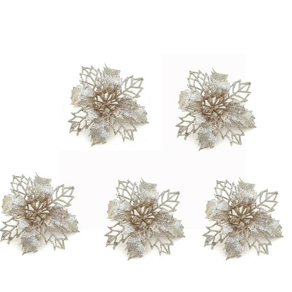 Iumwxz Christmas Poinsettia Flower Glitter Poinsettia Tree Ornaments Rose Gold Artificial Flower Decorating Wreath Garland Great for Wedding Holiday home decor christmas clearance outdoors indoor