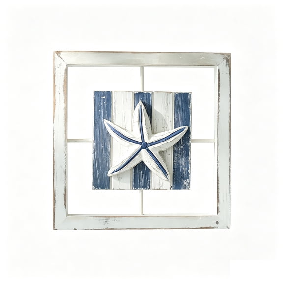 Iumwxz Coastal Seashell Starfish Wall Art, Wood Resin Hanging Ornament, 9.84 Inch, Vintage Nautical Decor, Easy to Hang, for Living Room Bedroom Entryway Hallway