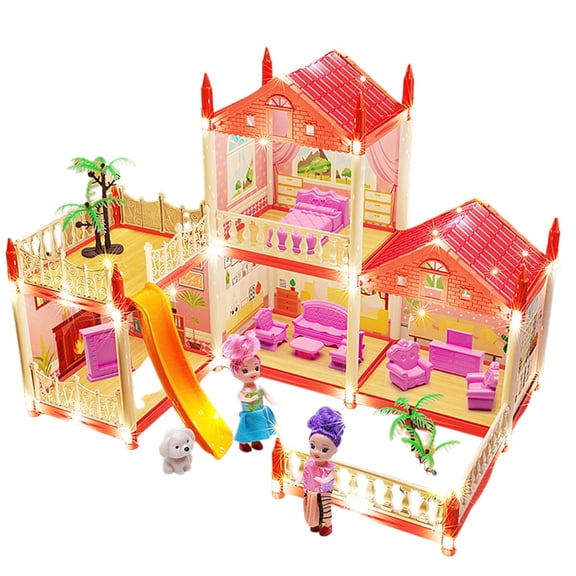 Iumwxz Princess Villa Dollhouse Set DIY Multi Room Layout Interactive Assembly 1 Pack