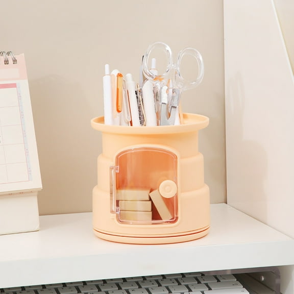 Iumwxz Desk Pen Holder 360 Degree Rotating Desktop Storage Box with Compartments for Pens Pencils Markers Makeup Brushes Office Indoor Supplies ABS Plastic Organizer