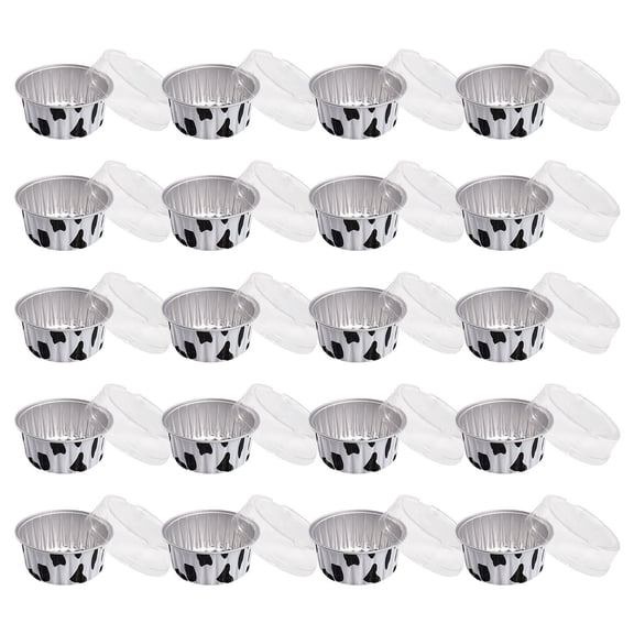 Iumwxz Disposable Aluminum Foil Baking Cups with Lids, 20 Pack 8.5cm Round Ramekins for Muffin Pudding Creme Brulee, Heat Resistant Reusable for Grilling Steaming Oven,White