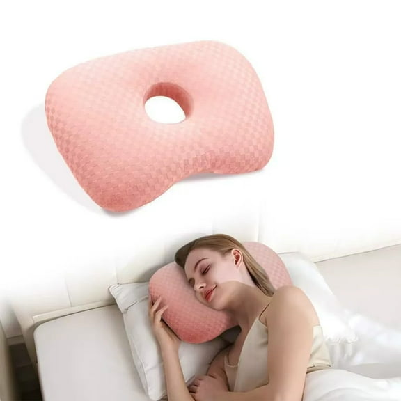 Iumwxz Ear Piercing Pillow for Side Sleepers with Central Hole for Ear Pressure Relief Adjustable Filling for Personalized Support Gray Polyester Cover 44x32x5cm Washer Washable and Portable