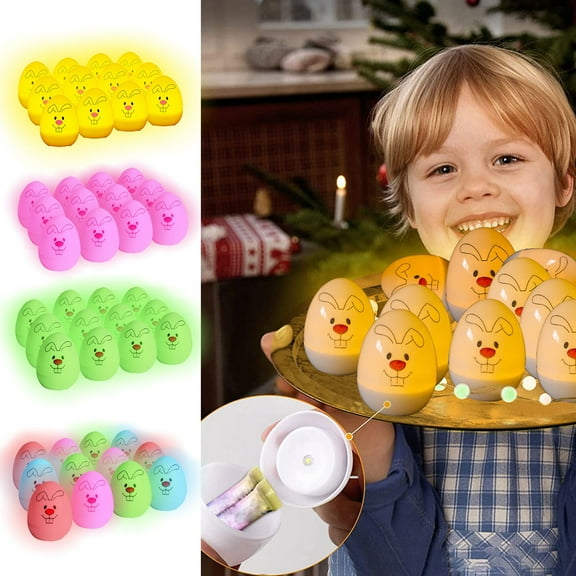 Iumwxz Easter Decorations-12pcs Easter Eggs Led Lights, Fillable 4-Color Glow Eggs Night Light Battery Operated for Easter Basket Stuff Theme Hound Game Party Favors Easter Basket Stuffers