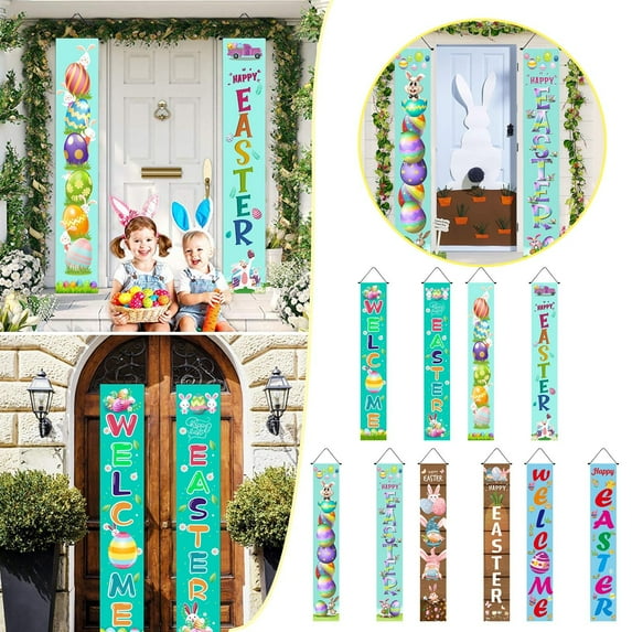 Iumwxz Easter Decorations Easter Porch Sign Happy Easter Banner Indoor Outdoor Wall Hanging Flag Banners Easter Basket Stuffers Home Trends