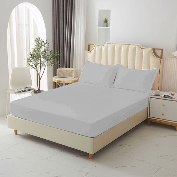 Iumwxz Fitted Sheet, Deep Pocket Stretch Knit Polyester Bed Sheet with Four Way Flexible Technology, Stays Secure Without Slipping for Mattress Up to 15 Inches, Machine Washable
