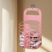 Iumwxz Foldable Wall Mounted Dirty Clothes Storage Basket Organizer Plastic Collapsible Hanging Laundry Hamper for Bathroom Door or Closet 18.5x10.6x6.3 Inches Pink