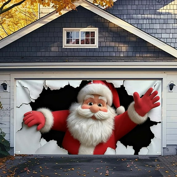 Iumwxz Garage Door Christmas Decoration Cover with Santa Claus Design for Indoor and Outdoor Holiday Decor Reusable and Easy to Install Fits Standard Garage Doors