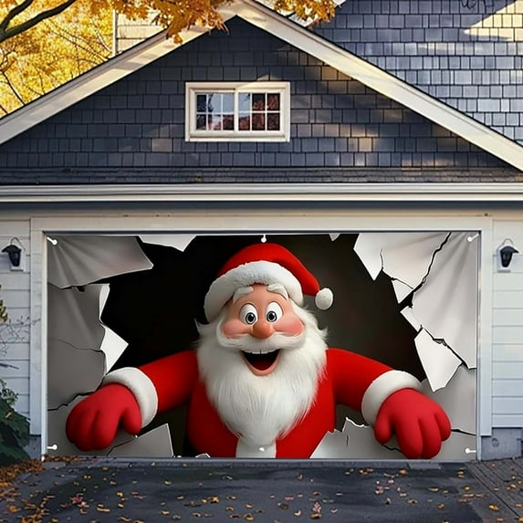 Iumwxz Garage Door Christmas Decoration Cover with Santa Claus Design for Indoor and Outdoor Holiday Decor Reusable and Easy to Install Fits Standard Garage Doors