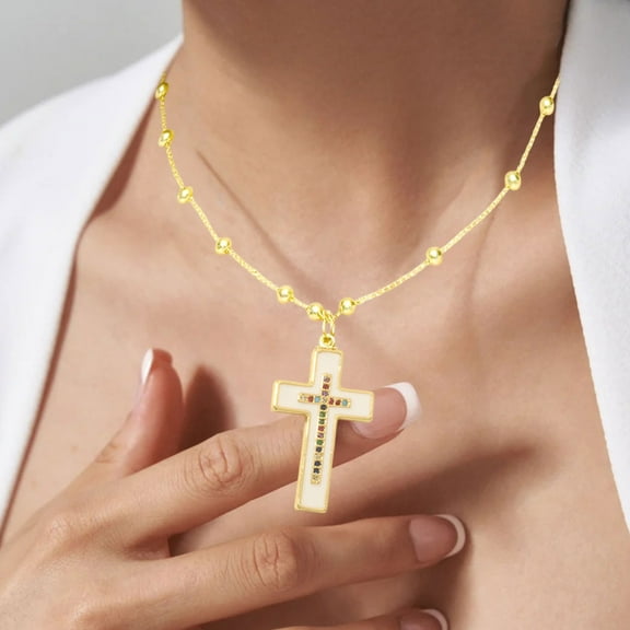 Iumwxz Gold Plated Black Cross Pendant Necklace with Azorite Stones Adjustable Copper Chain for Men and Women | Unisex Drip Painted Jewelry Gift